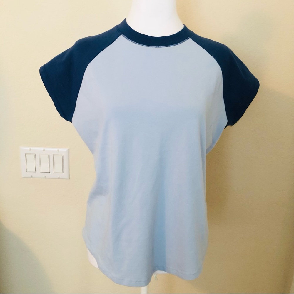 PILCRO Two-Tone Blue Raglan Tee